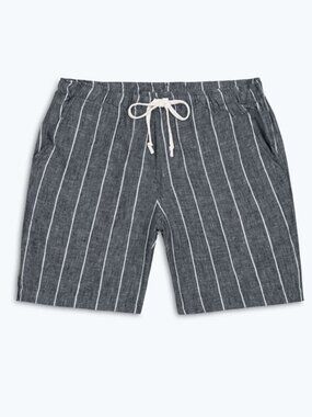 Alex Crane Linen Bo Shorts in Gray Stripe Chalk L